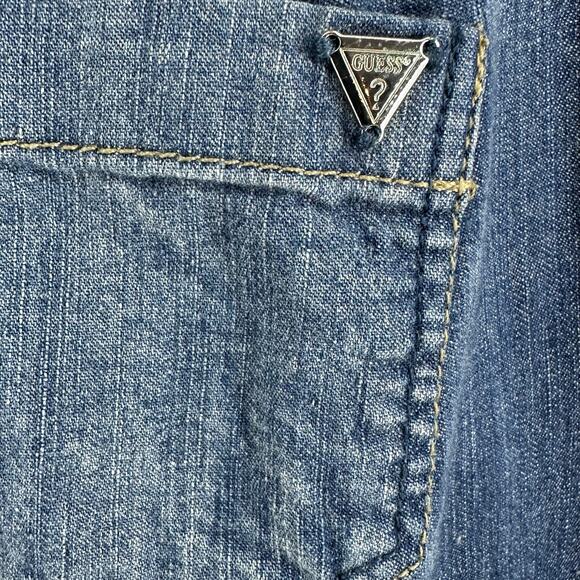 Guess Denim Button Up Blouse Womens Medium Pearl Snaps Chambray Boho Western - Picture 4 of 7